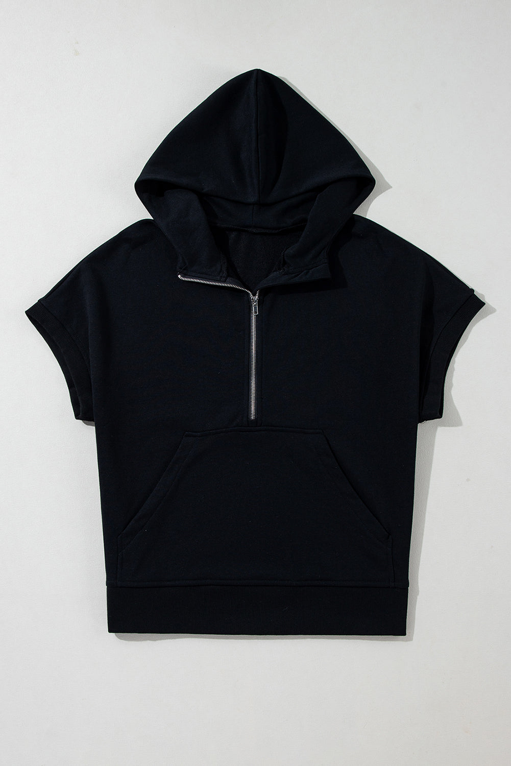 Half Zipper Kangaroo Pocket Short Sleeve Hoodie