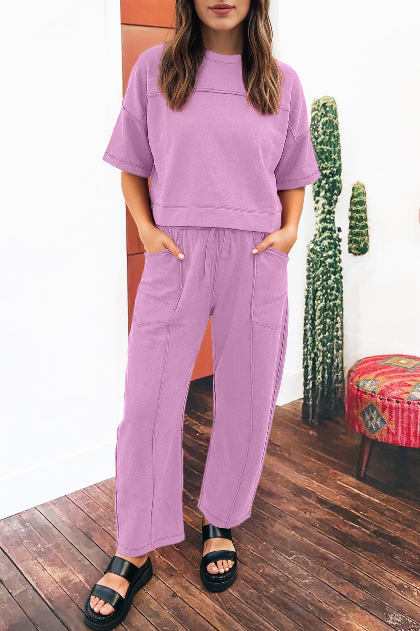 Drop Shoulder Boxy Tee and Barrel Pants Set