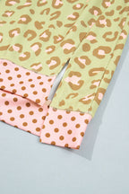 Pink Leopard Polka Dot Colorblock Trim Long Sleeve Top