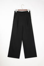 Fiery Red Pleated Detail Pull On High Elastic Waist Loose Straight Pants
