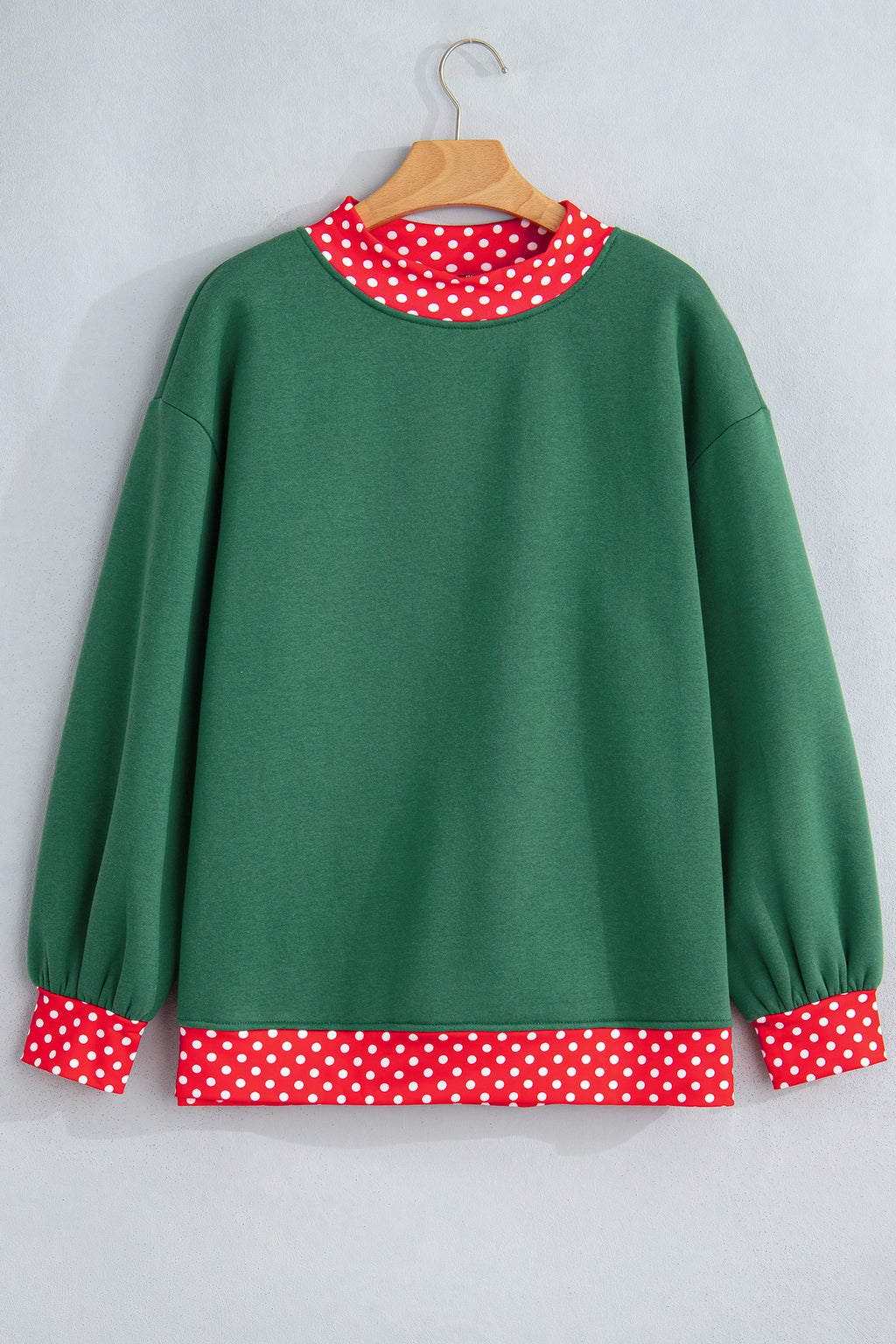 Brown Colorblock Polka Dot Contrast Trim Oversized Sweatshirt