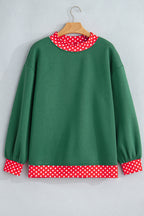 Brown Colorblock Polka Dot Contrast Trim Oversized Sweatshirt