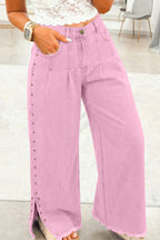 Beaded Side Detail Split Loose Jeans