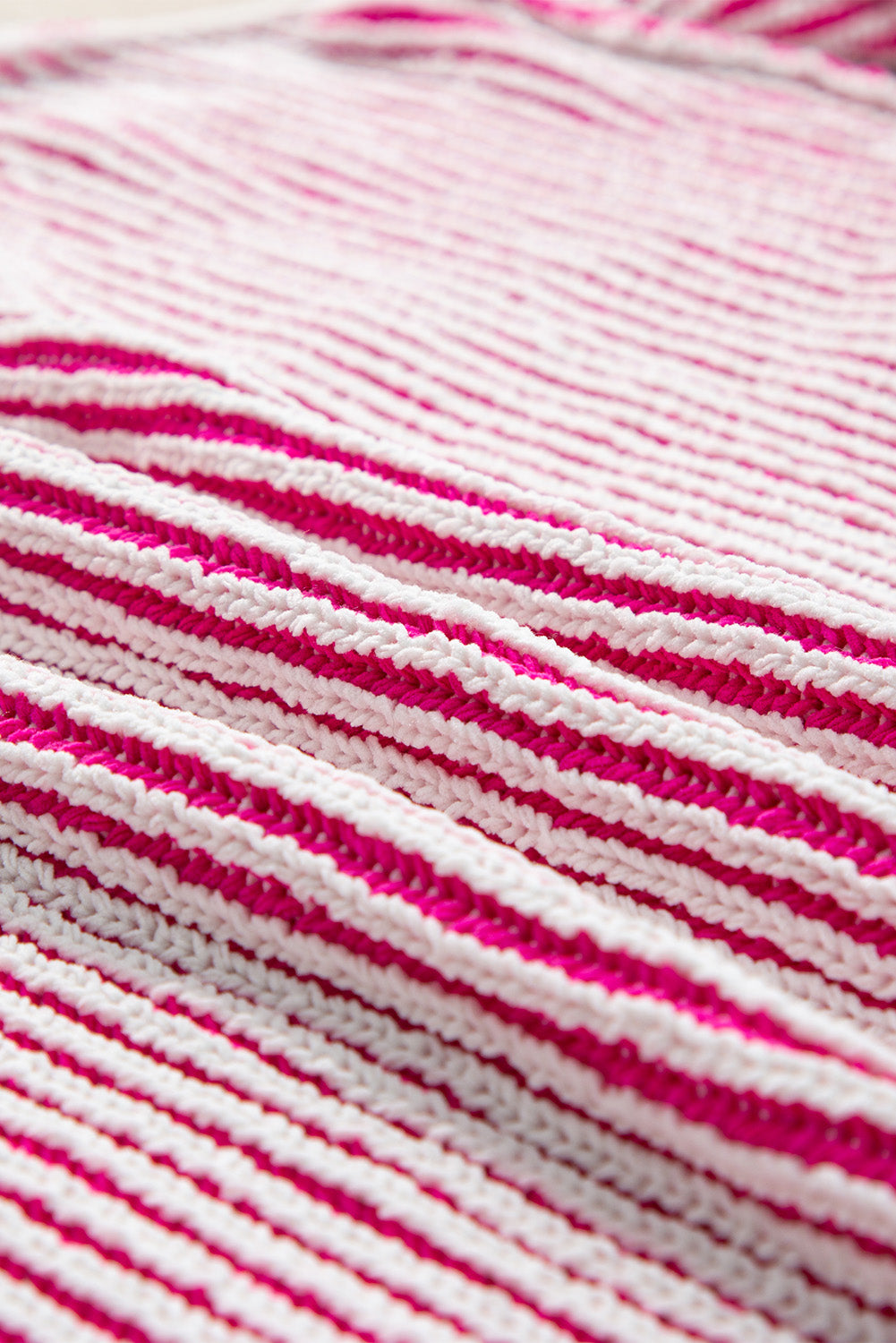 Striped Textured Knit Contrast Edge Loose Sweater