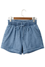 Dusk Blue Smocked Elastic Waist Denim Shorts