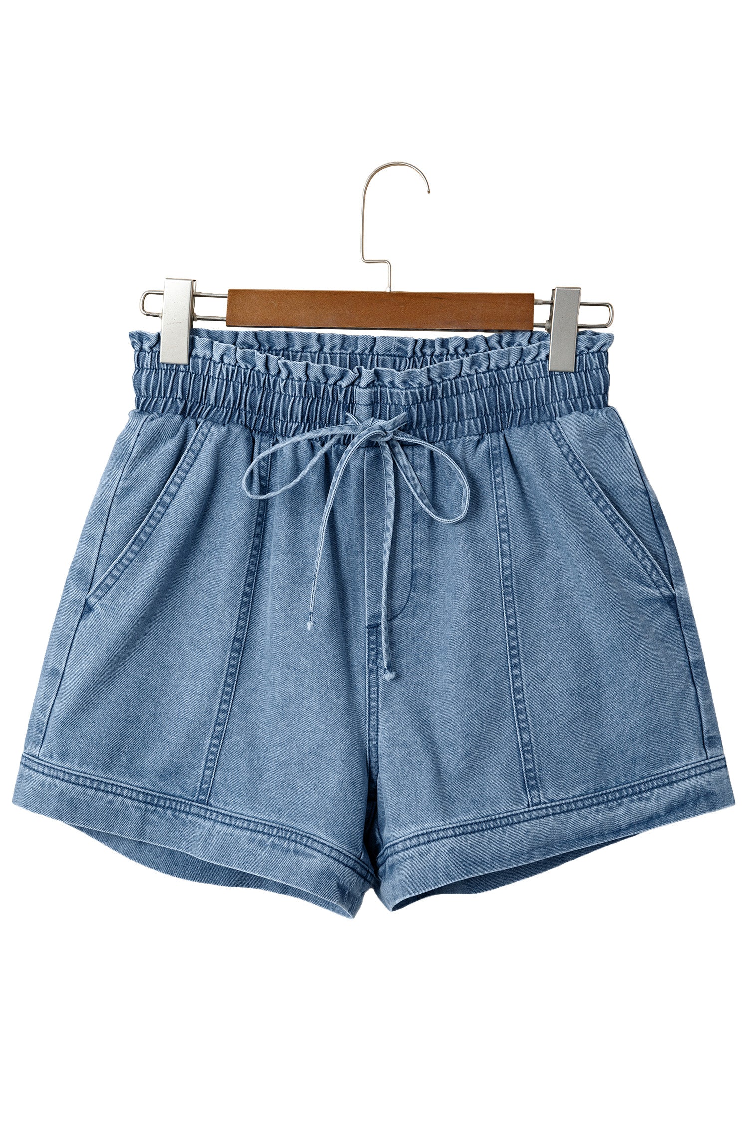 Dusk Blue Smocked Elastic Waist Denim Shorts