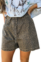 Black Leopard Print Loose Denim Shorts