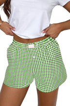 Red Gingham Printed High Waist Shorts