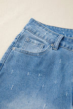 Mist Blue Distressed Detail Tummy Control Raw Hem Jeans
