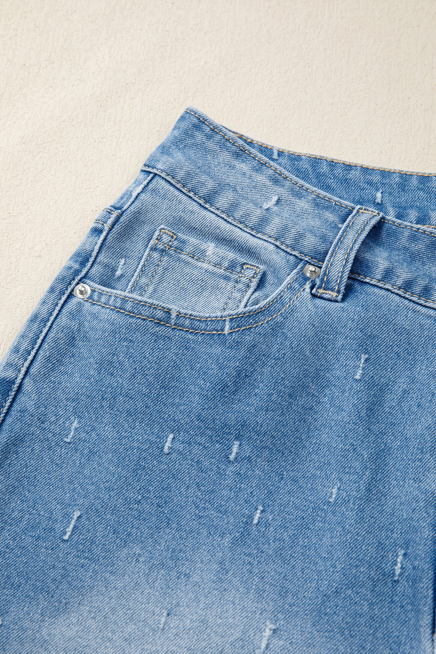 Mist Blue Distressed Detail Tummy Control Raw Hem Jeans
