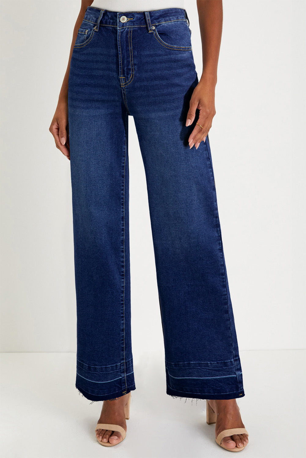 Black Raw Hem Unique Cuffs Straight High Rise Loose Jeans