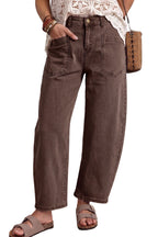 Square patch pocket ankle-length barrel jeans from Dear-Lover, showcasing classic denim with patch pockets and a relaxed fit.