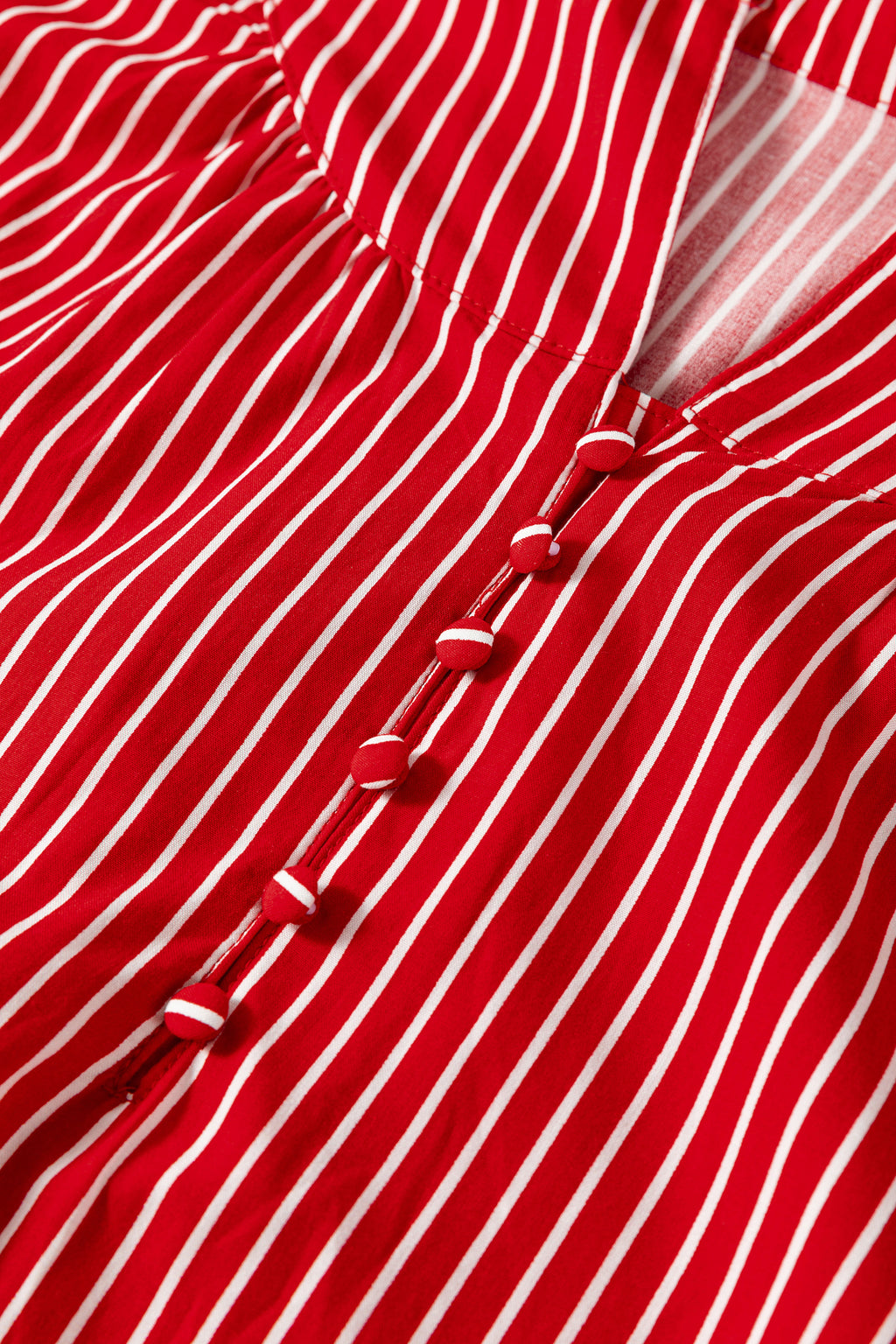 Stripe Ruffled Short Puff Sleeve Button Front Blouse