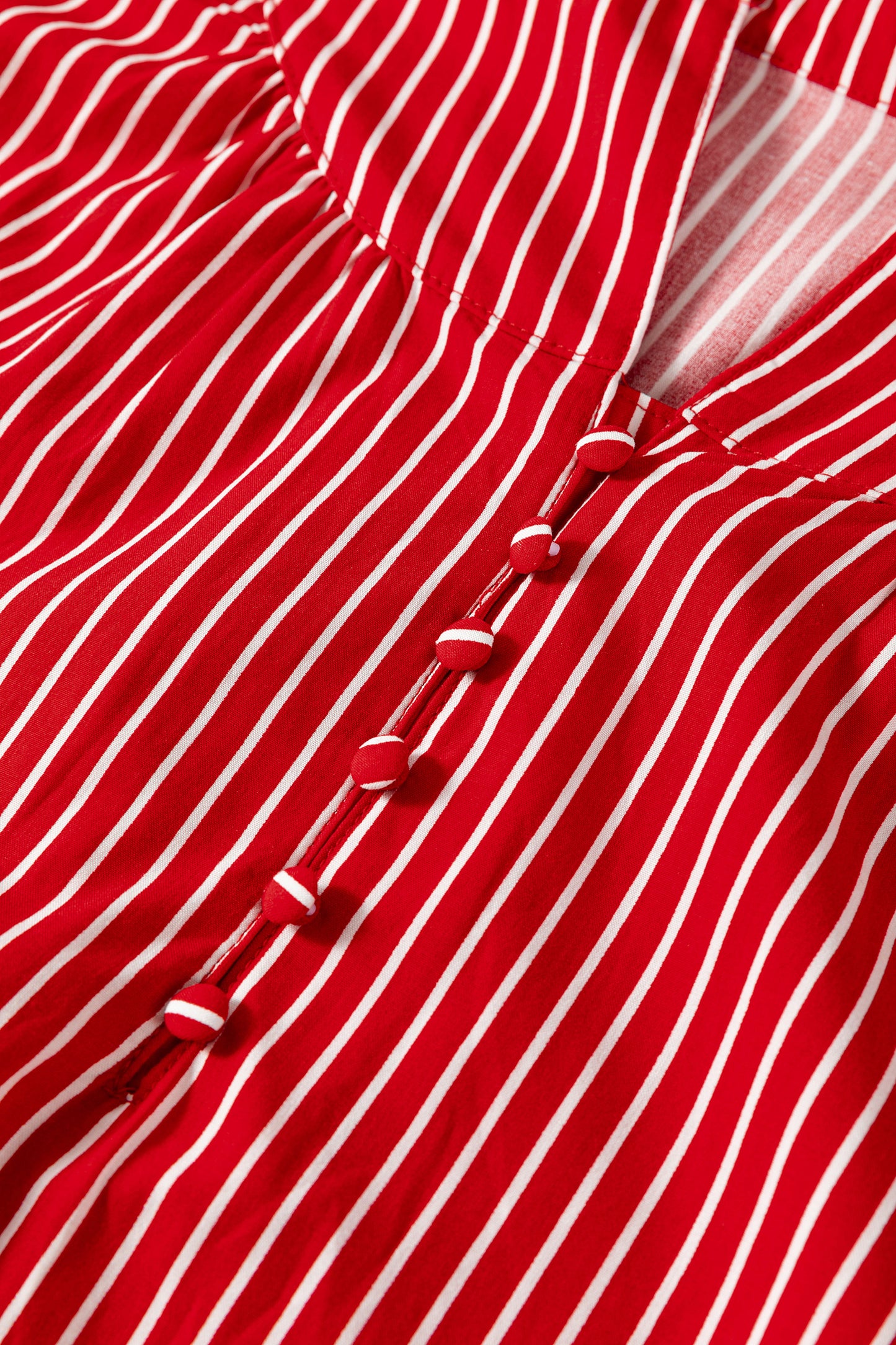 Stripe Ruffled Short Puff Sleeve Button Front Blouse
