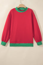 Red colorblock polka dot oversized sweatshirt by Dear-Lover with contrast trim, featuring a bold racing red design and casual fit.