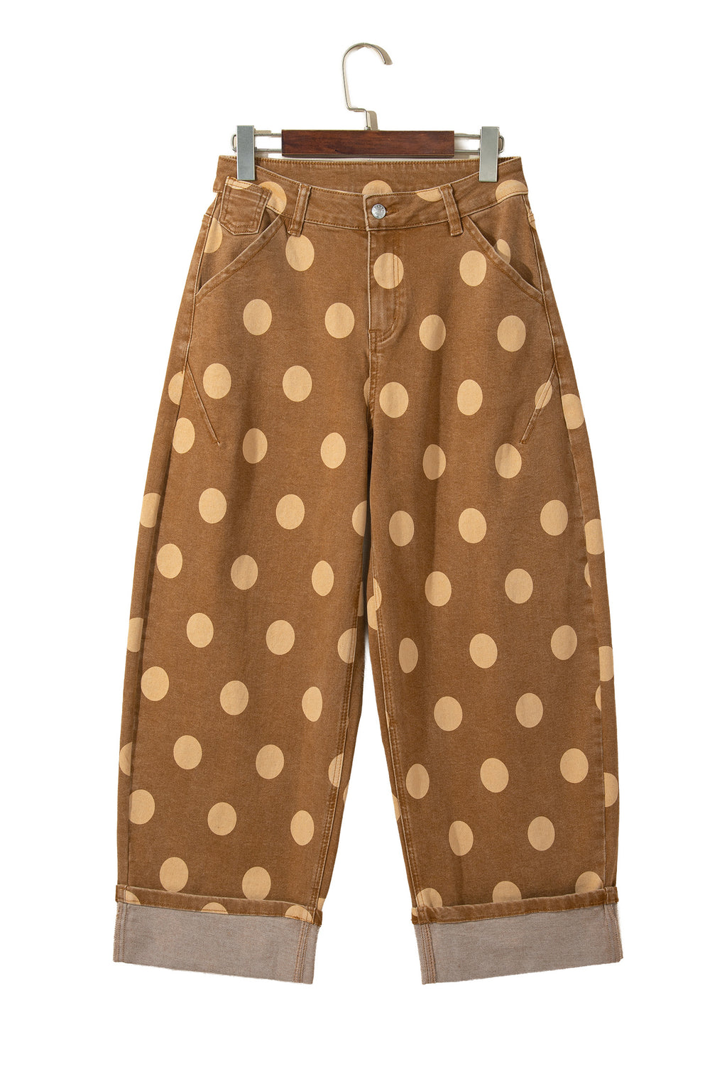 Polka dot ankle-length casual jeans with metal buttons from Dear-Lover, featuring a relaxed fit and stylish design.