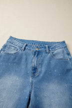 Mist Blue Distressed Detail Tummy Control Raw Hem Jeans