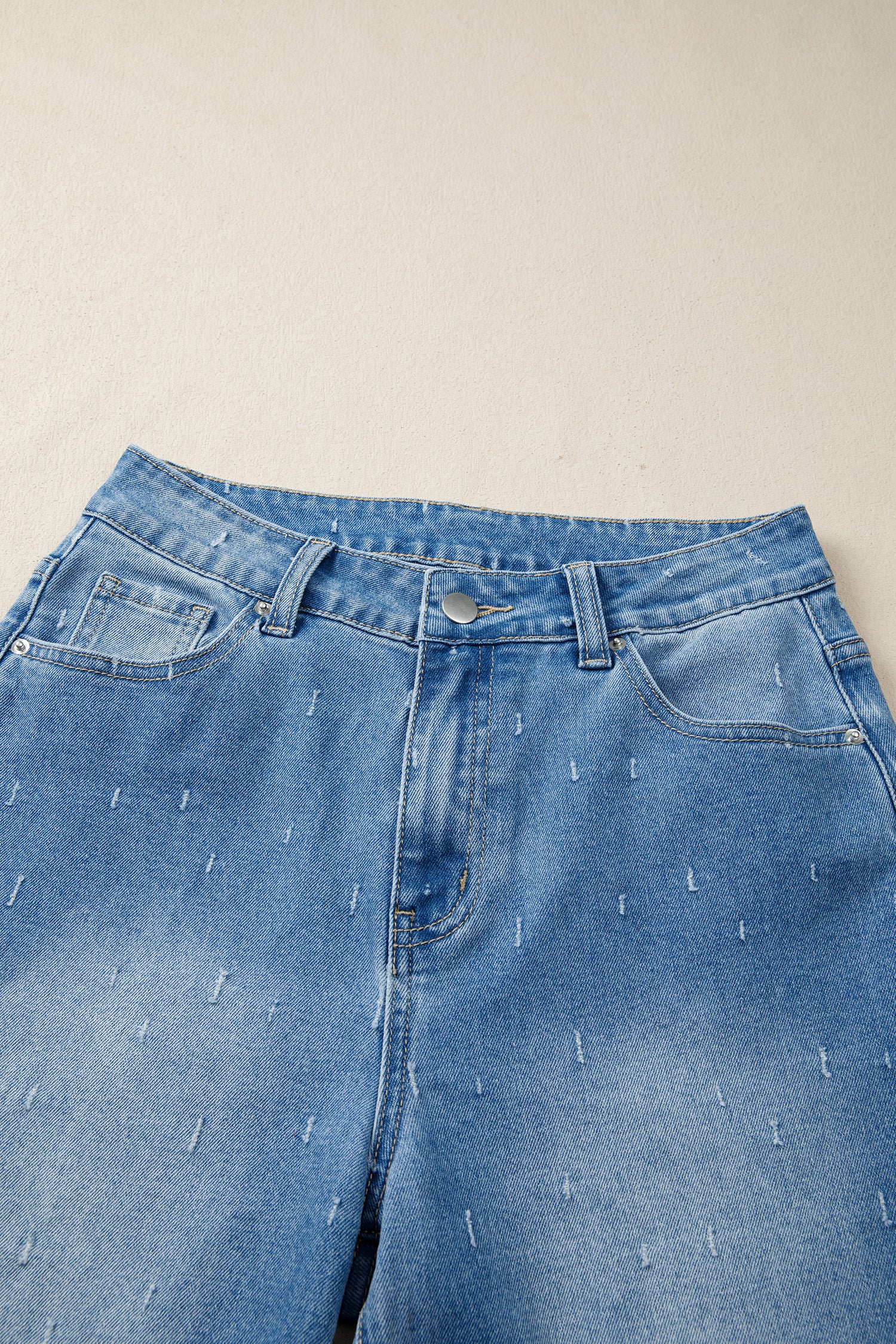Mist Blue Distressed Detail Tummy Control Raw Hem Jeans