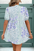 Sky Blue Floral Contrast Bow Puff Sleeve Mini Dress