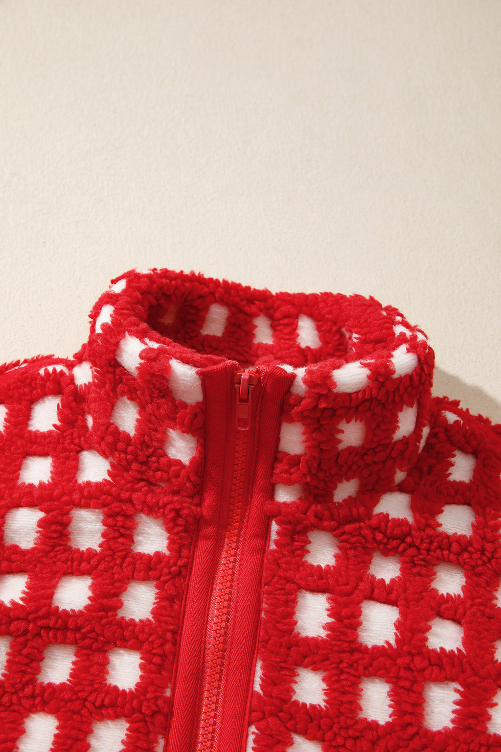 Fiery Red Plaid Zip-up Long Sleeve Jacket
