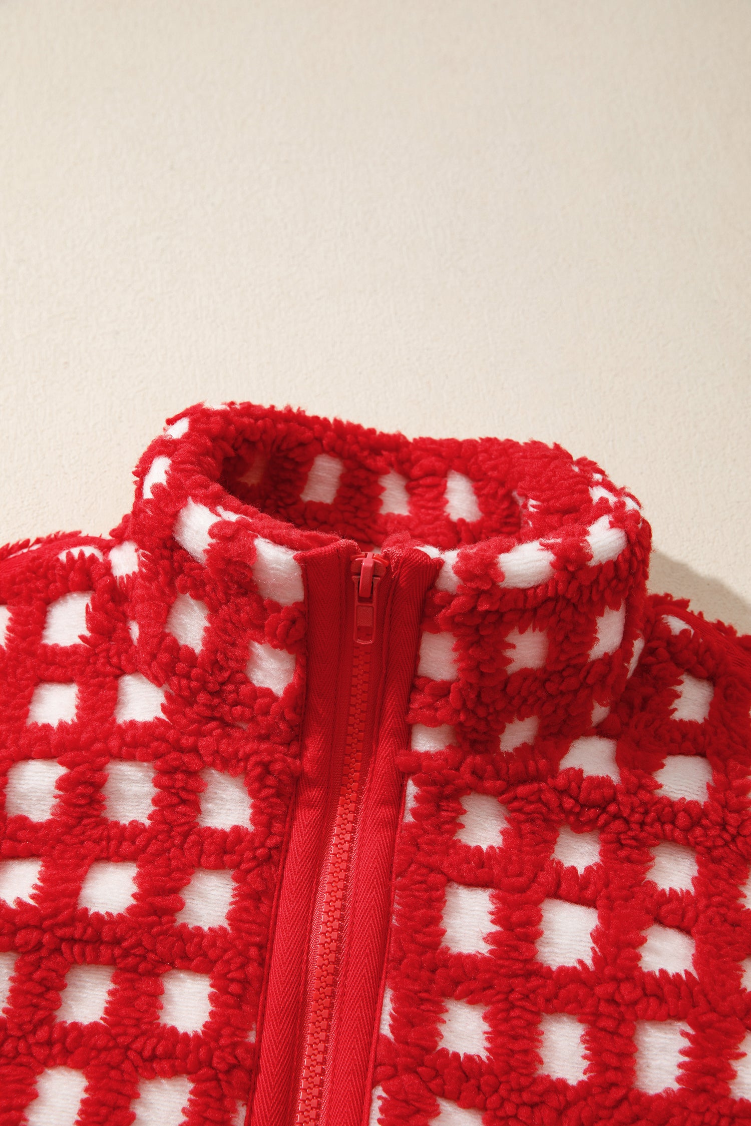 Fiery Red Plaid Zip-up Long Sleeve Jacket