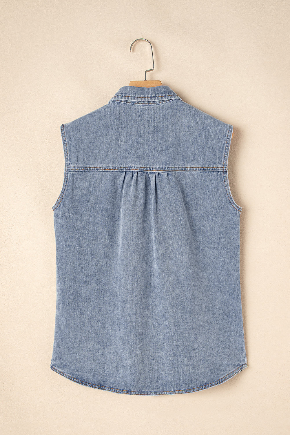 Beau Blue Denim Flap Pocket Curved Hem Shirt Vest