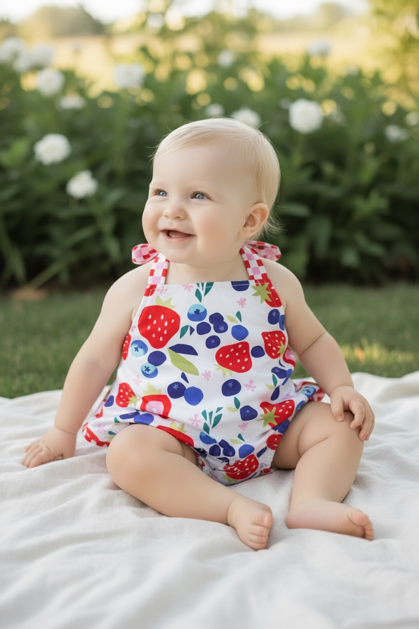 Blueberry printed baby bodysuit with ruffle but. LT-202015 SOL