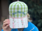 Embroidered Baseball Cap - "Bless This Mess" - Green Gingham