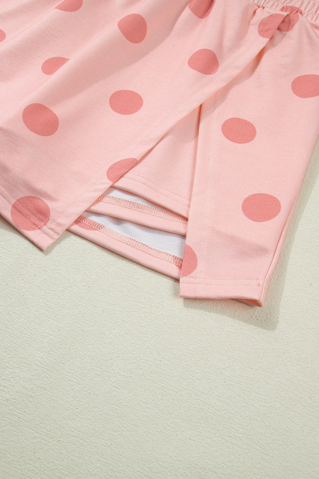 Sky Blue Ribbed Trim Polka Dot Print Tank Split Mini Skort 2pcs Set