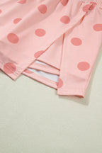 Sky Blue Ribbed Trim Polka Dot Print Tank Split Mini Skort 2pcs Set