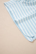 Stripe Contrast Neck Loose Tee and Drawstring Shorts Set