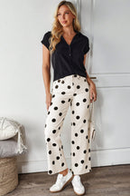 White Polka Dot Print Wide Leg Ankle-Length Jeans
