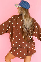 Red Polka Dot Raw Hem Relaxed Pullover Loose Skort Two Piece Set