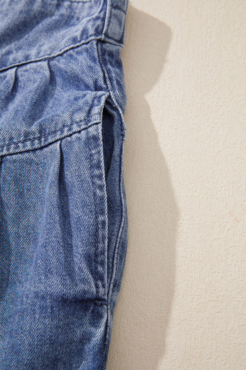 Dusk Blue High Rise Buttons Pleated Cropped Wide Leg Denim Pants