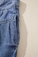 Dusk Blue High Rise Buttons Pleated Cropped Wide Leg Denim Pants