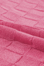 Bright Pink Lattice Textured Knit Short Sleeve Sweater