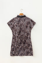Brown Leopard Print Short Sleeve Mini Shift Silhouette Dress