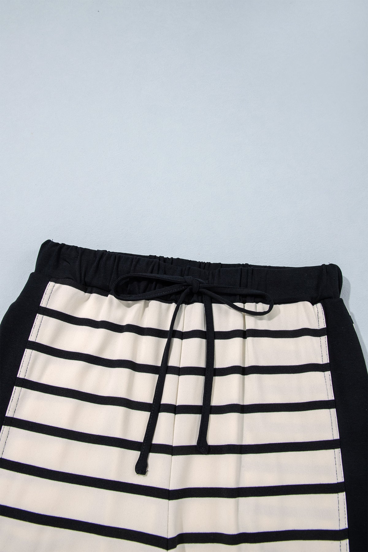 Stripe Relaxed Long Sleeve Top and Color Block Drawstring Pant Set by Dear-Lover, featuring a casual two-piece lounge outfit.