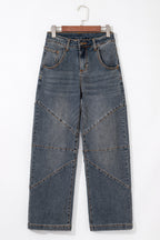 Sail Blue Exposed Stitching Loose Straight High Waist Barrel Jeans