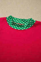 Red colorblock polka dot oversized sweatshirt from Dear-Lover with contrast trim, casual tops perfect for a stylish, relaxed look.
