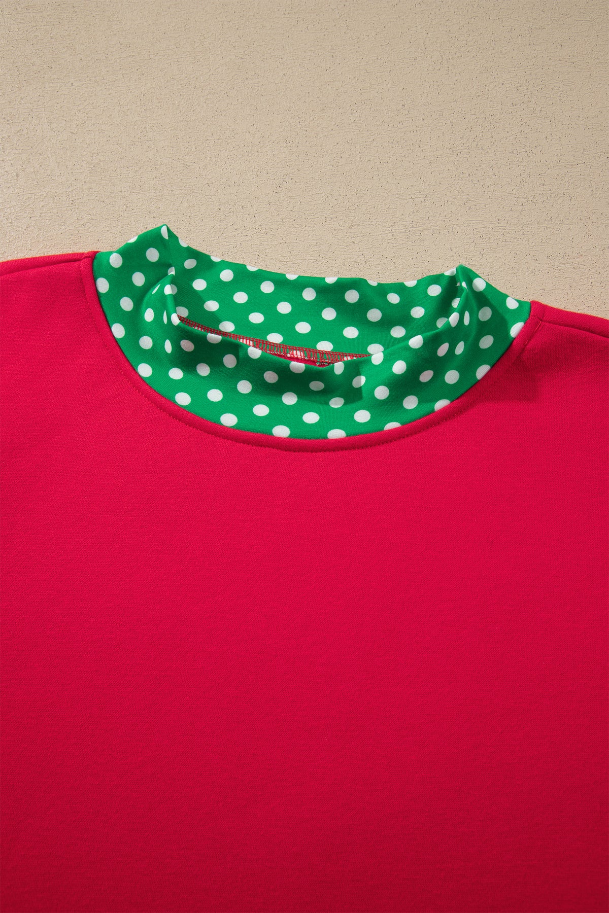 Red colorblock polka dot oversized sweatshirt from Dear-Lover with contrast trim, casual tops perfect for a stylish, relaxed look.