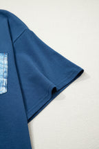 Sail Blue Color Block Chest Pocket Patched Casual Short Sleeve Top