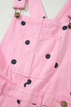 Polka Dot Print Bib Pocket Denim Barrel Overalls Jumpsuit