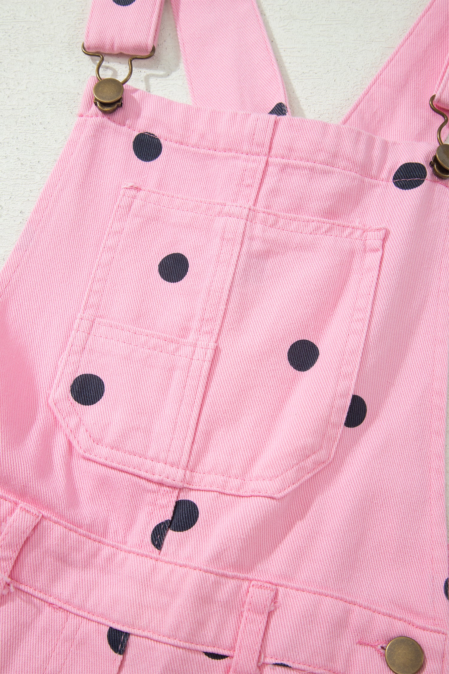 Polka Dot Print Bib Pocket Denim Barrel Overalls Jumpsuit