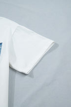 Sail Blue Color Block Chest Pocket Patched Casual Short Sleeve Top