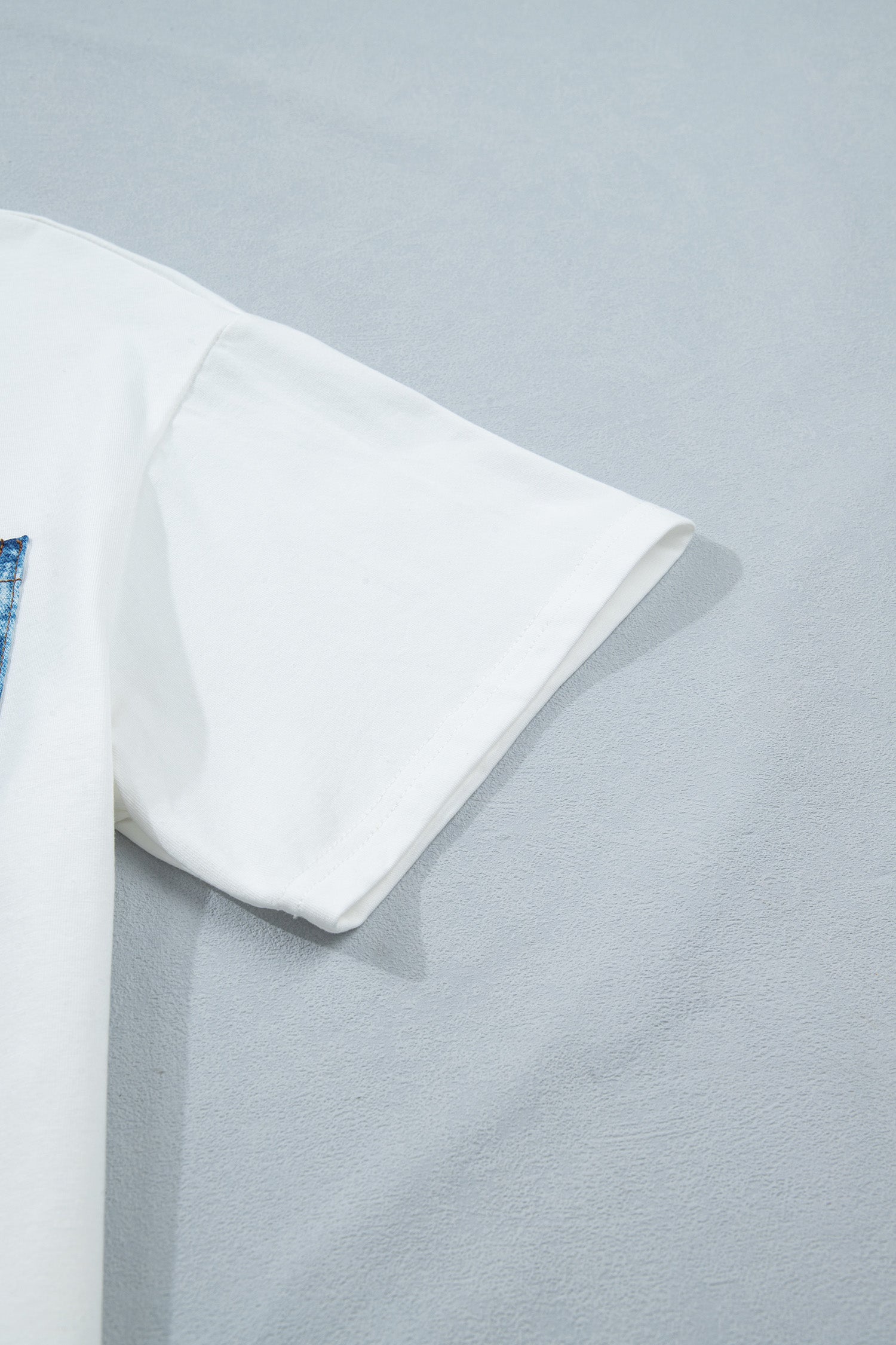 Sail Blue Color Block Chest Pocket Patched Casual Short Sleeve Top