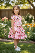 Pink Western boot printed crop top and 3 tiered layered skort. OFG61001 SOL