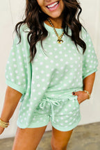 Sky Blue Polka Dot Oversized Top Drawstring Short Set