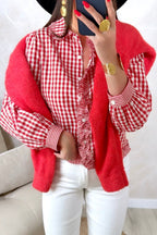 Red Plaid Long Sleeve Button Down Frill Detail Casual Shirt
