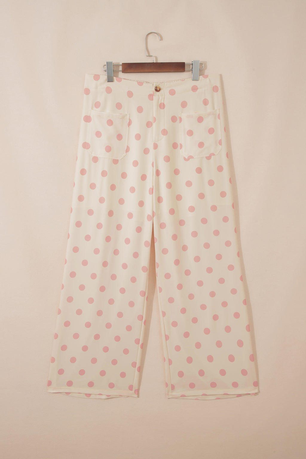 White Polka Dot Print Patched Pocket Loose Pants